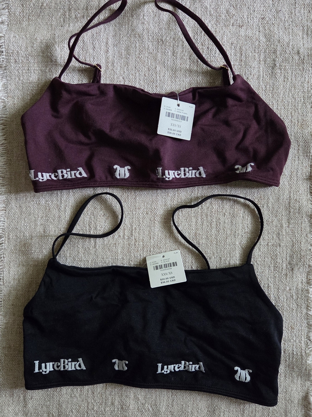 Set of two LyreBird Anthropologie  Bandeau Bralettes in Burgundy and Black